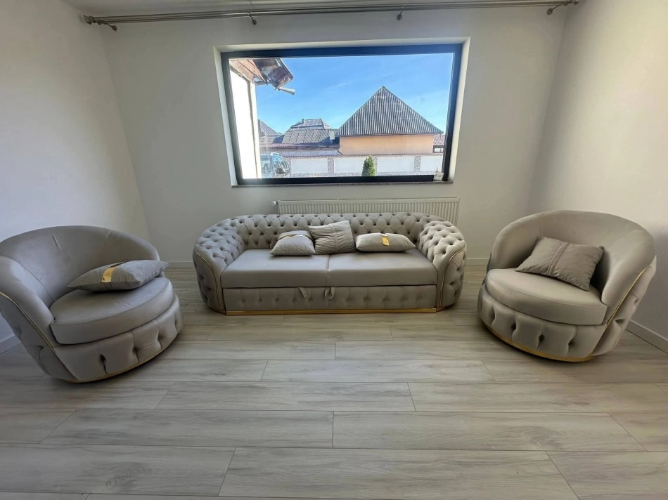 SET Canapea Capitone Extensibila cu 2 fotolii